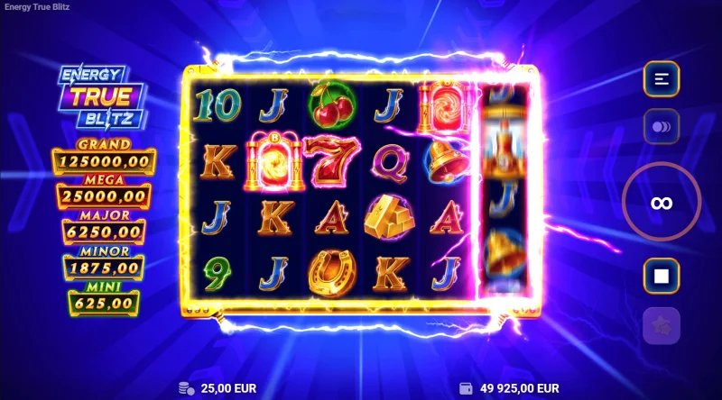 Energy True Blitz - tabela uzoraka u osnovnoj igri